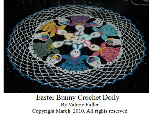 Easter Bunny Girls with Baskets of Eggs Crochet Doily Pattern