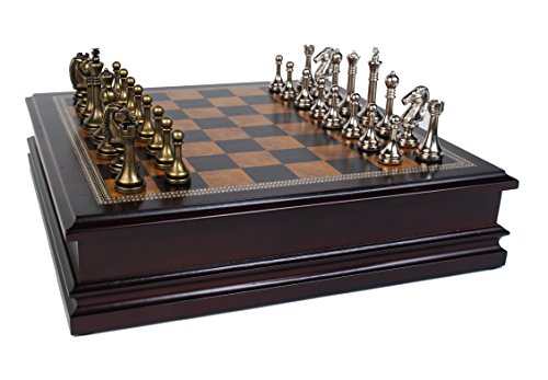 Metal Chess Set With Deluxe Wood Board and Storage - 2.5" King