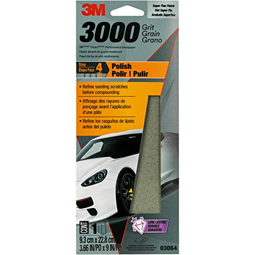 3M 03064 3000 Grit Foam Finishing Sandpaper, 3-2/3in x 9in, 1 sheet, 3 2/3 in x 9 in, Set of 5