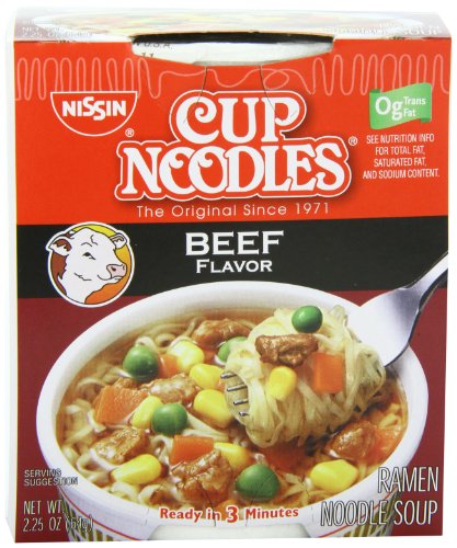Nissin Cup Noodles Beef Flavor Soup 2.25 oz (Pack of 12)