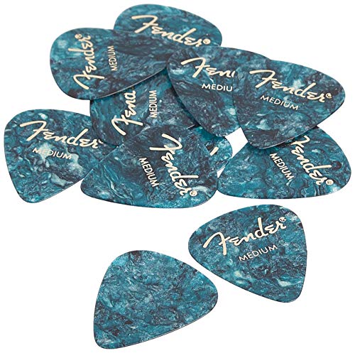 Book Cover Fender 351 Shape Classic Medium Celluloid Picks, 12 Pack, Ocean Turquoise for electric guitar, acoustic guitar, mandolin, and bass