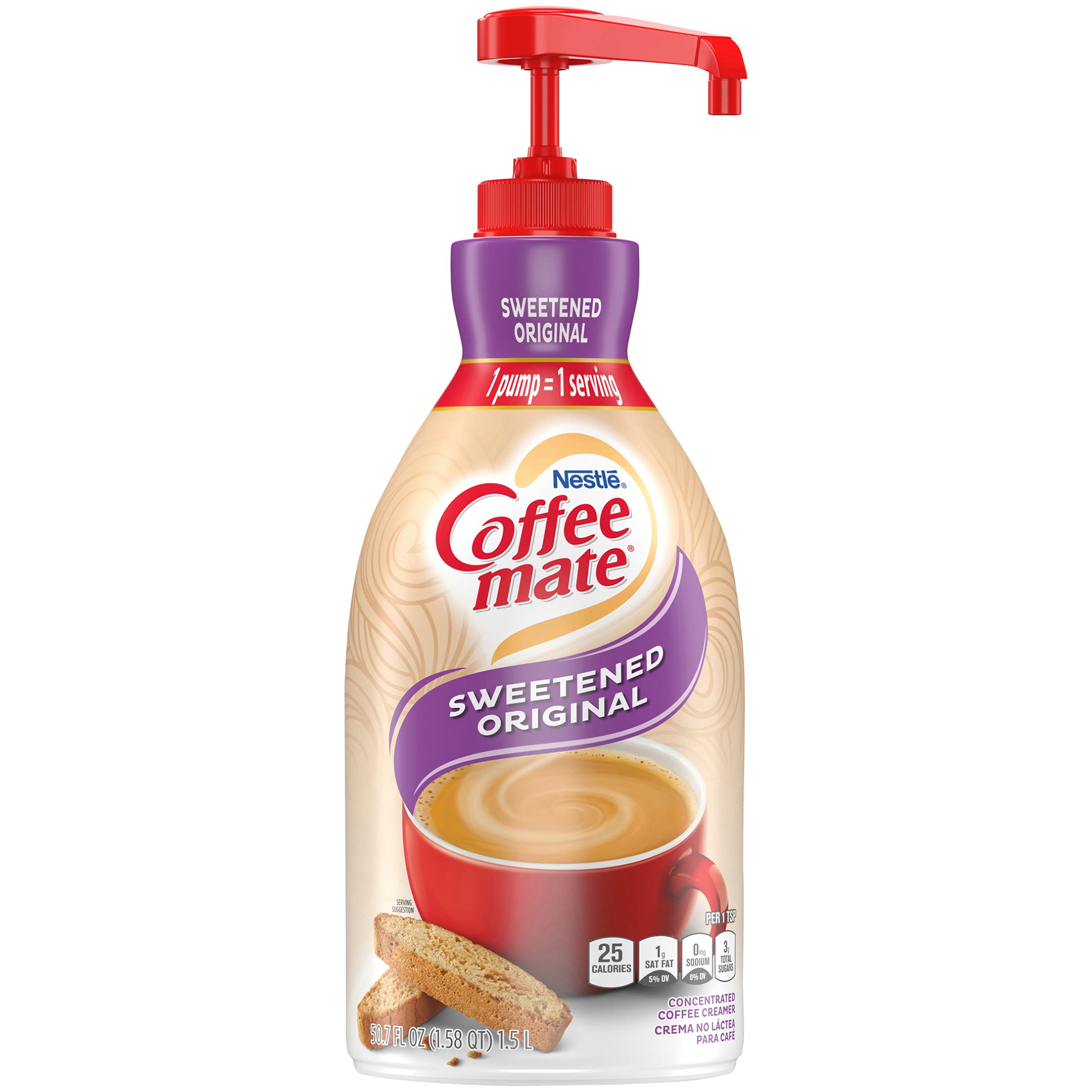 Book Cover Nestle Coffee mate Coffee Creamer, Sweetened Original, Concentrated Liquid Pump Bottle, Non Dairy, No Refrigeration, 50.7 Ounces Sweetened Original 50.7 Fl Oz(Pack of 1)