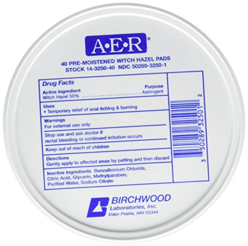 Book Cover Birchwood Laboratories A-E-R Pre-Moistened Witch Hazel Pads, 40 Count