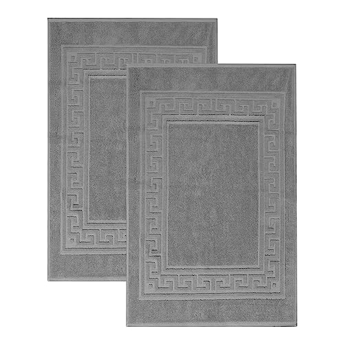 SUPERIOR Hotel & Spa Quality Bath Mats - Set of 2 Bath Rugs, 100% Cotton Bathroom Rug Set, Silver, 22" x 35"