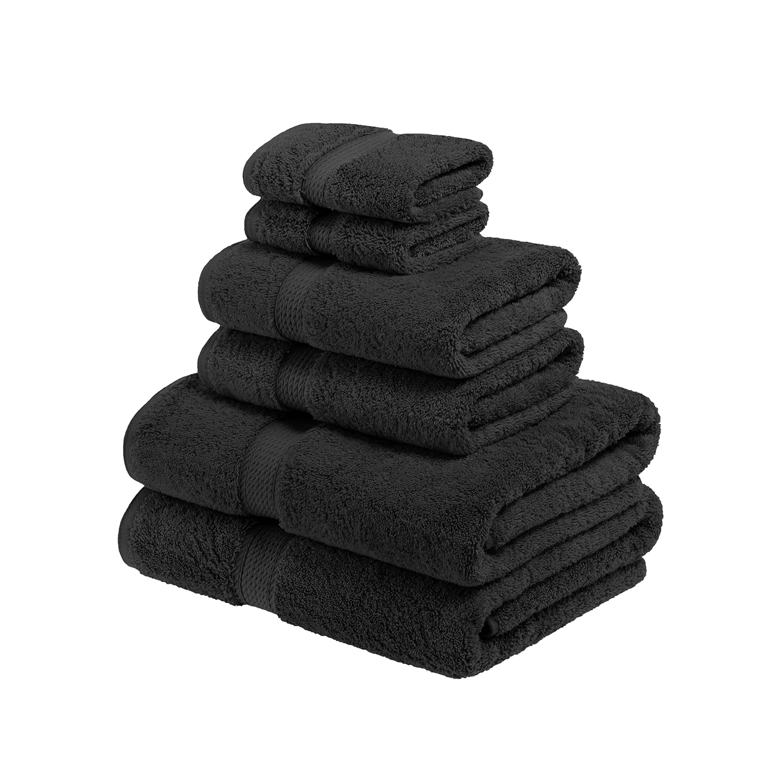 SUPERIOR Solid Egyptian Cotton Towel Set, Washcloths 13” x 13”, Hand Towels 20” x 30”, Bath Towels 30” x 55”, Black, 6-Pieces Black 6-Piece Towel Set