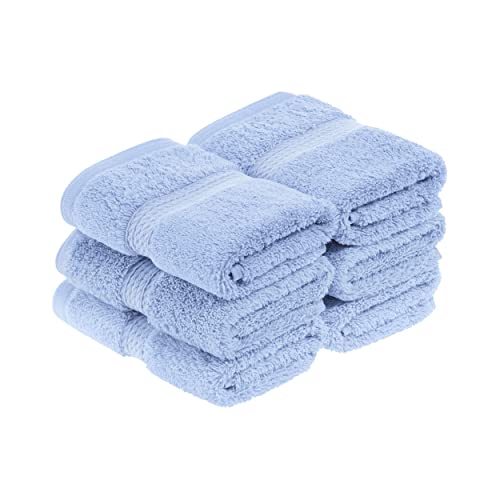 Superior Solid Egyptian Cotton Face Towel Set, 13" x 13", Light Blue, 6-Pieces