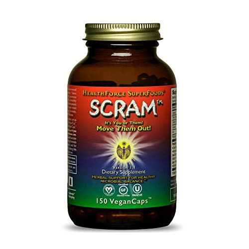 HealthForce SuperFoods Scram - 150 VeganCaps - Supports Intestinal Balance with Cloves, Black Walnut, Wormwood - Non-GMO, Organic, Gluten Free - 15 Servings