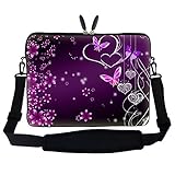 Meffort Inc 15 15.6 inch Neoprene Laptop Sleeve Bag Carrying Case with Hidden Handle and Adjustable Shoulder Strap - Purple Hearts Butterflies