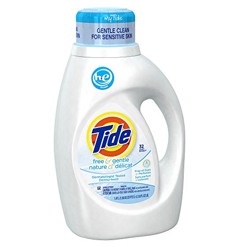 Tide Free & Gentle HE Turbo Liquid Laundry Detergent, Pack of 2, Unscented, 1.47 L (32 Loads)