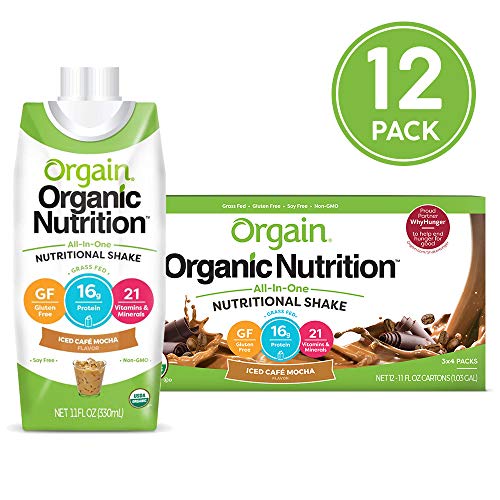 Orgain Organic Nutritional Shake, Iced Cafe Mocha - Meal Replacement, 16g Protein, 21 Vitamins & Minerals, Gluten Free, Soy Free, Kosher, Non-GMO, 11 Ounce, 12 Count (Packaging May Vary)