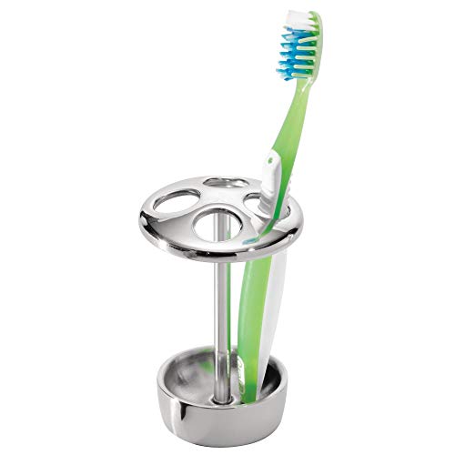 InterDesign Forma Metal Toothbrush Holder Stand for Bathroom, Vanity Countertops in Master, Guest, and Kids' Bathrooms, 3" x 3" x 4.5", Polished Stainless Steel