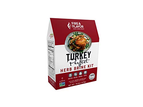 Book Cover Fire & Flavor Turkey Perfect All-Natural Herb Brine Seasoning Kit, Perfect for Roasting, Grilling, Smoking, and Frying, Including Durable Double-Zipper Gusseted Brining Bag for Birds up to 25 lbs
