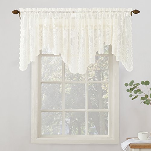 Book Cover No. 918 24520 Alison Floral Lace Sheer Rod Pocket Curtain Valance, 58