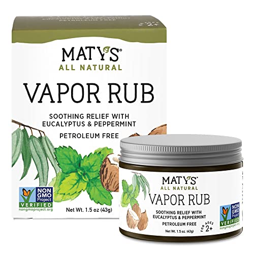 Maty's All Natural Vapor Rub - Petroleum Free - Made with Peppermint, Tea Tree & Eucalyptus, 1.5 oz.