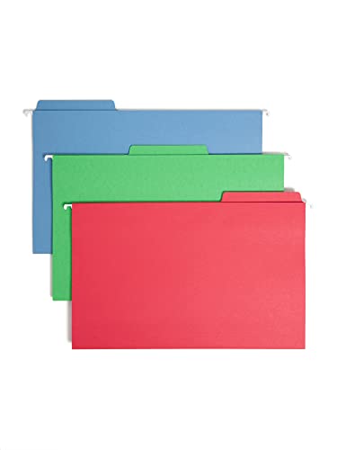 Smead FasTab Hanging File Folder, 1/3-Cut Built-in Tab, Legal Size, Assorted Primary Colors, 18 Per Box (64153)