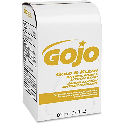 GOJO 800 Series Gold & Klean Antimicrobial Lotion Soap, 800 mL Lotion Soap Refill for GOJO Bag-in-Box Dispenser (Case of 12) - 9127-12