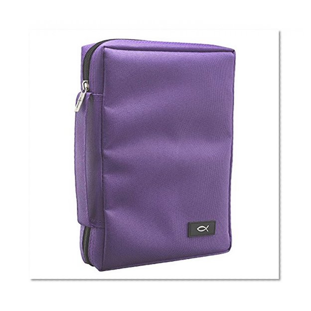 Promo Poly-Canvas Bible / Book Cover w/Fish Applique (Large, Dahlia Purple)