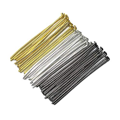 Book Cover Beading Station 300-Piece Mix Head Pins for Jewelry Making, 1.5-Inch/35mm, Silver/Gold/Black