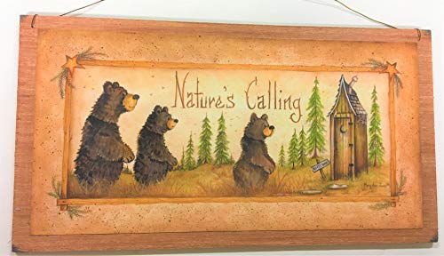 Book Cover Natures Calling Country Bathroom Sign Outhouse Lodge Bath Decor Moon Stars Bears