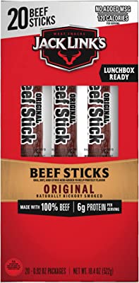 Book Cover Jack Link's Beef Sticks, Original, 0.92 Ounce (20 Count) - Great Protein Snack, Meat Stick with 5g of Protein, Made with 100% Premium Beef, No Added MSG