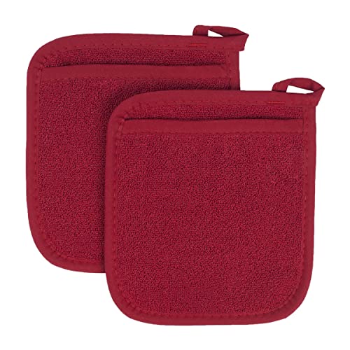 Ritz Premium Terry Pot Holders & Hot Pads with Pocket (2-Pack), 8.5"x7.75", High Heat Resistance, 100% Cotton, Paprika Red