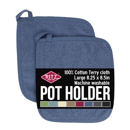 Ritz Terry Potholder & Hot Pad: Unparalleled Heat Resistant, Durable 100% Cotton – Ergonomically Designed for Optimal Grip – Easy-Care Machine Washable – Perfect for Your Kitchen – Federal Blue, 2-Pk