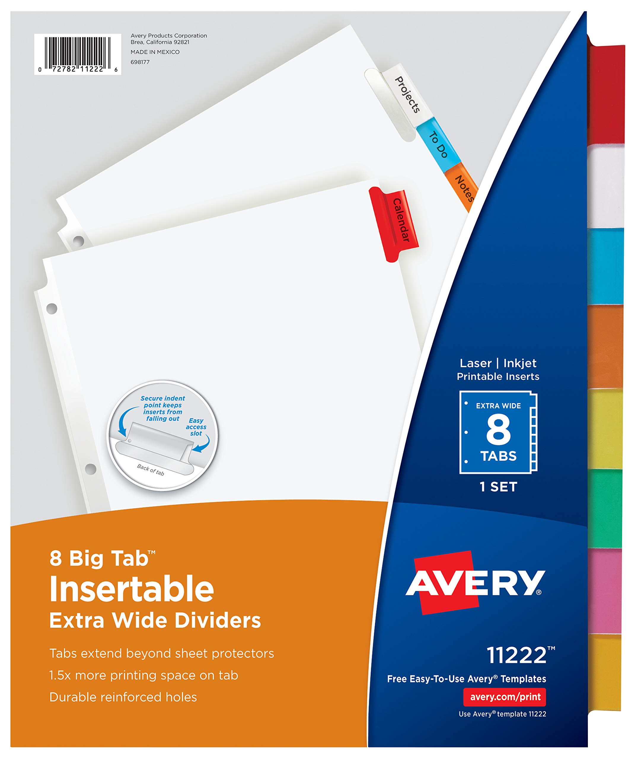 Book Cover Avery Big Tab Insertable Extra Wide Dividers, 8 Multicolor Tabs, 1 Set (11222) 8 tab 1 Set Multicolor