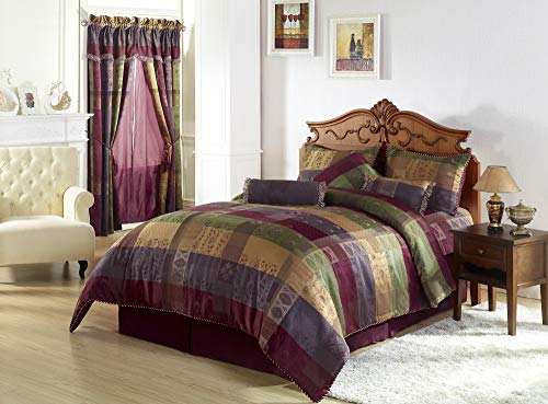 Chezmoi Collection 7 Pieces Multi Color Gitano Jacquard Patchwork Comforter Set California /Cal King Size