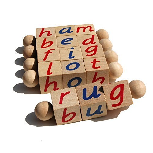 The Original Montessori Phonetic Reading Blocks - Made in The USA - Educational Materials for The Beginning Reader - Eco Friendly Wooden Manipulative Toy for Kindergarten, Toddlers 3 4 5 6 Year Olds