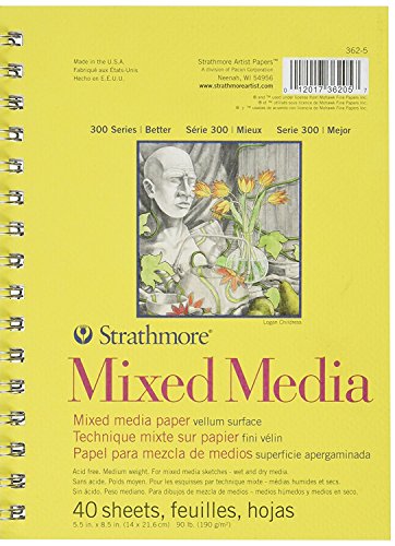 Strathmore 300 Series Mixed Media Paper Pad, Side Wire Bound, 5.5x8.5 inches, 40 Sheets (117lb/190g) - Artist Paper for Adults and Students - Watercolor, Gouache, Graphite, Ink, Pencil, Marker