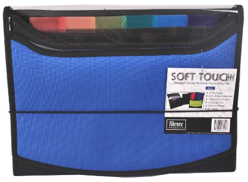 Book Cover Filexec Soft Touch Padded Canvas Window Expanding File, 13 Pockets, 1 Pack, Blue (46221-6)