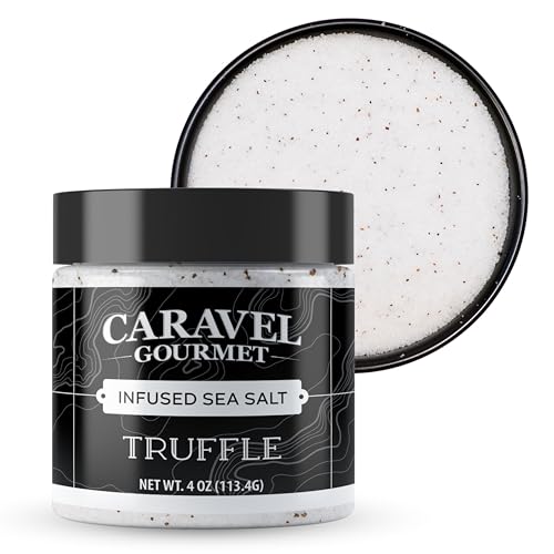 Caravel Gourmet Italian Black Truffle Sea Salt - All-Natural Infused Sea Salt with Black Truffles & Truffle Oil from Italy - No Gluten, No MSG, Non-GMO - 4 oz. Stackable Jar