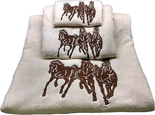 Book Cover HiEnd Accents 3-Horse Embroidered Towel Set, Cream by HiEnd Accents