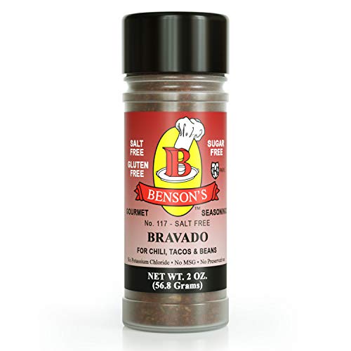 Book Cover Bensons - Chili Seasoning - Salt-Free, Sugar-Free, Gluten-Free, No MSG, No Preservatives, No Potassium Chloride -17 Herbs, Spices, Chilies and Vegetables Seasoning Blend - (2 oz Bottle) with Shaker