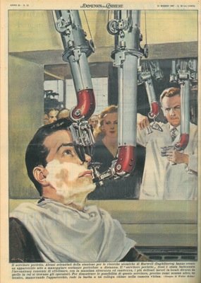 Scienziati della stazione per le ricerche atomiche di Harwell creano apparecchio atto a maneggiare sostanze pericolose a distanza.