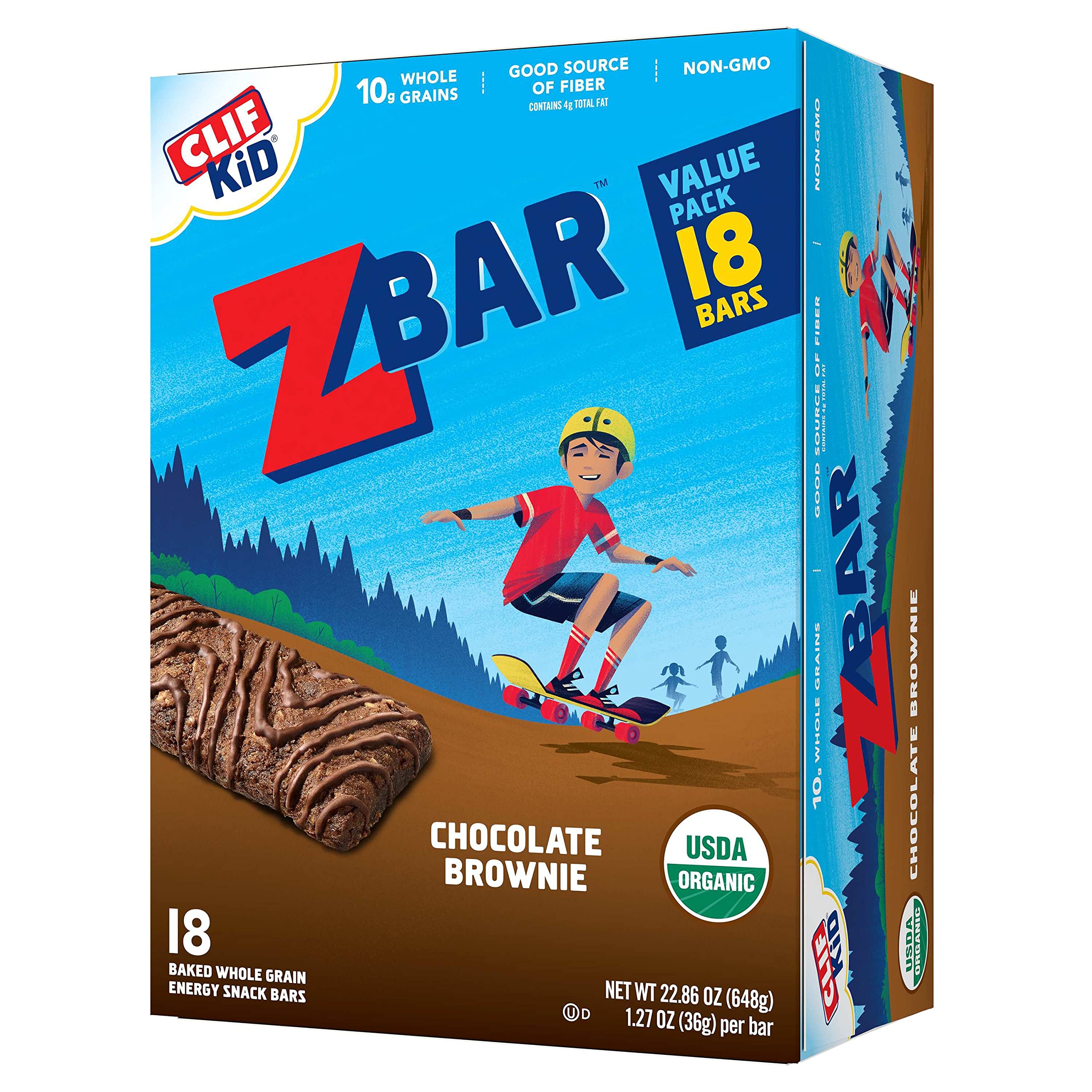 Book Cover CLIF KID ZBAR - Organic Granola Bars - Chocolate Brownie - Non-GMO - Organic -Lunch Box Snacks (1.27 Ounce Energy Bars, 18 Count) 18 Count (Pack of 1)