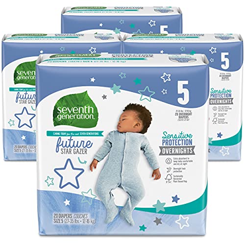 Seventh Generation Baby Free & Clear Overnight Diapers, Stage 5, 27-35lbs, 80 Count