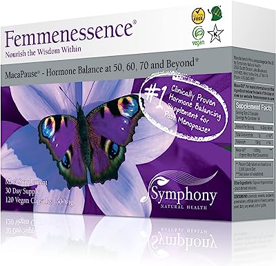 Femmenessence MacaPause – Clinically Proven for Post Menopause, Natural Hormone Balance Supplement for Women | Bone and Heart Health, Symptom Relief, 120 Gelatinized Maca Vegan Capsules, 30-Day Supply