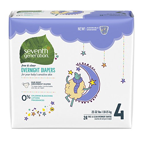 Seventh Generation Free & Clear Overnight Baby Diapers, 22-32 lbs, Stage 4, 96 Count, Size 4