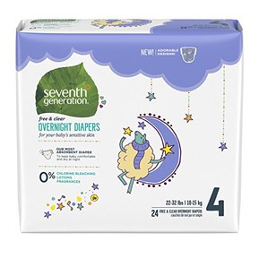 Seventh Generation Free & Clear Overnight Baby Diapers, 22-32 lbs, Stage 4, 96 Count, Size 4