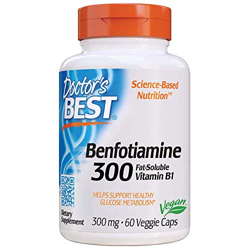Book Cover Doctor's Best Benfotiamine, Non-GMO, Vegan, Gluten Free, Soy Free, Helps Maintain Blood Sugar Levels, 300 mg, 60 Veggie Caps