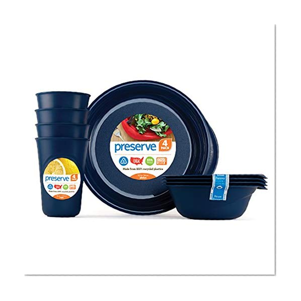 Preserve Everyday Tableware Set: Four Plates, Four Bowls and Four Cups, Midnight Blue