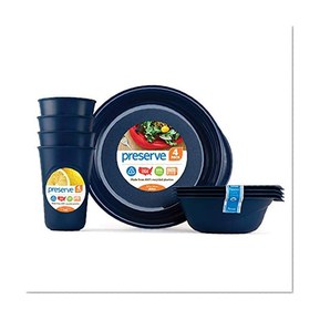 Preserve Everyday Tableware Set: Four Plates, Four Bowls and Four Cups, Midnight Blue