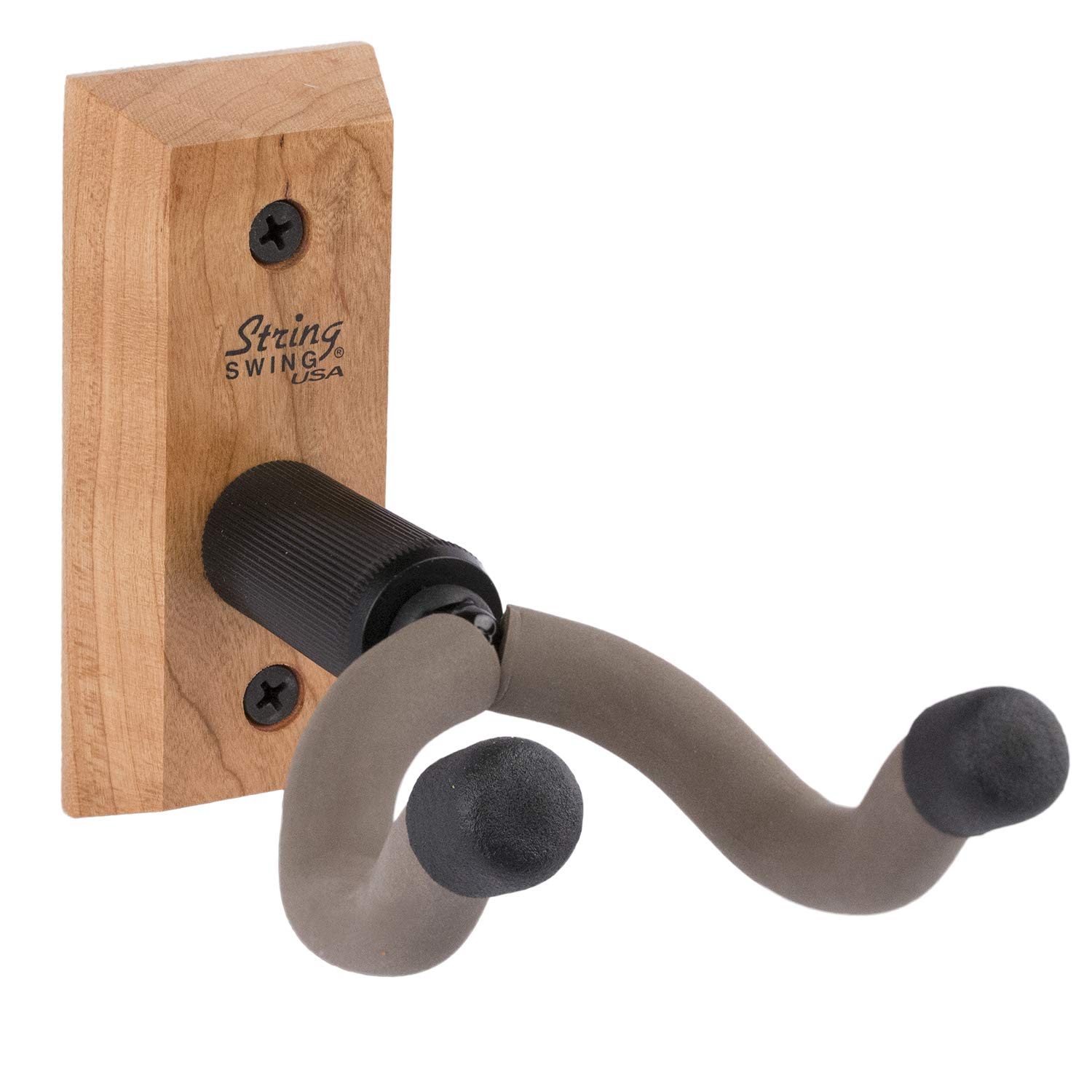 String Swing Wall Mount Guitar Hanger for Acoustic or Electric- USA Made Strong Hand Welded Steel and Real Hardwood Cherry CC01K-C