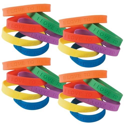 Fun Express I Love to Read Rubber Bracelets - 24 Pieces - Educational and Learning Activities for Kids