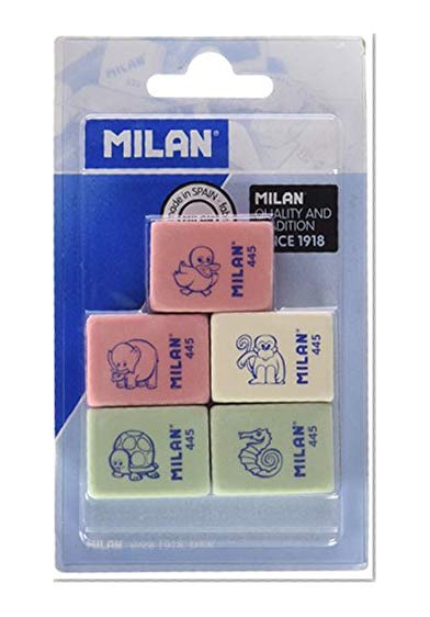Milan BMM9222 - Pack of 5 Rubber Flexible Rubber erasers, Assorted Figurines Model
