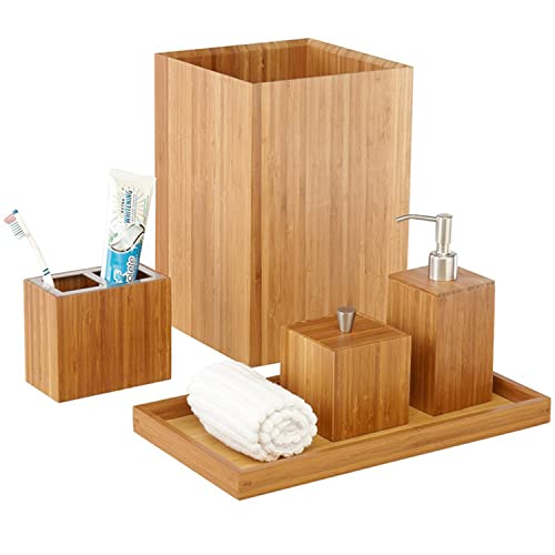 Seville Classics Box Utensil & Kitchen Tool Holder Storage Organizer, Bathroom Set, Bamboo
