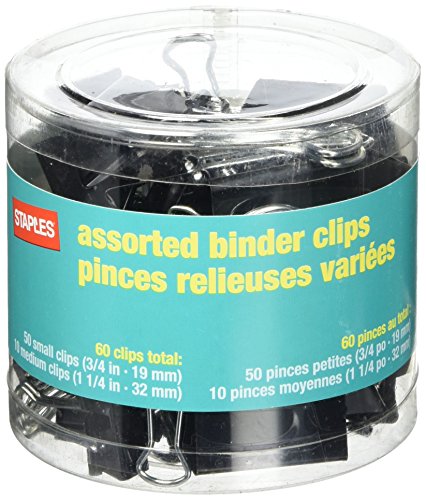 Book Cover STPL Staples Binder Clips, Assorted Sizes, Black, 60-Pack