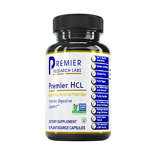 Premier Research Labs HCL - Betaine Hydrochloride Acid Supplement - Supports Digestion - Vegan, Gluten-Free, Kosher - 90 Plant-Source Capsules