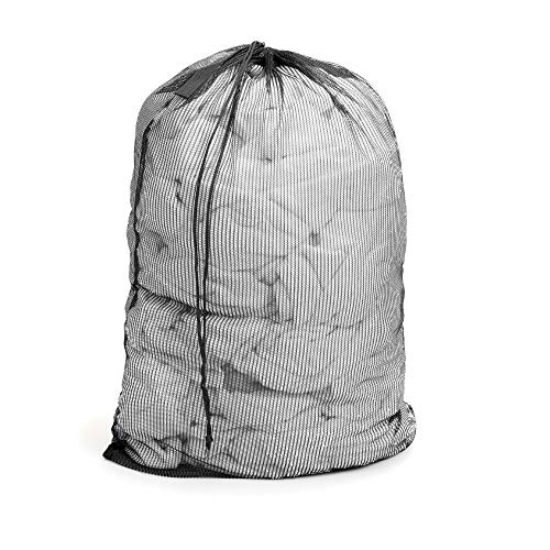 Smart Design Mesh Laundry Bag w/ Handle & Push Lock Drawstring - VentilAir Mesh Material - for Clothes & Laundry - Home Organization (Holds 3 Loads) (36 x 24 Inch) [Black]